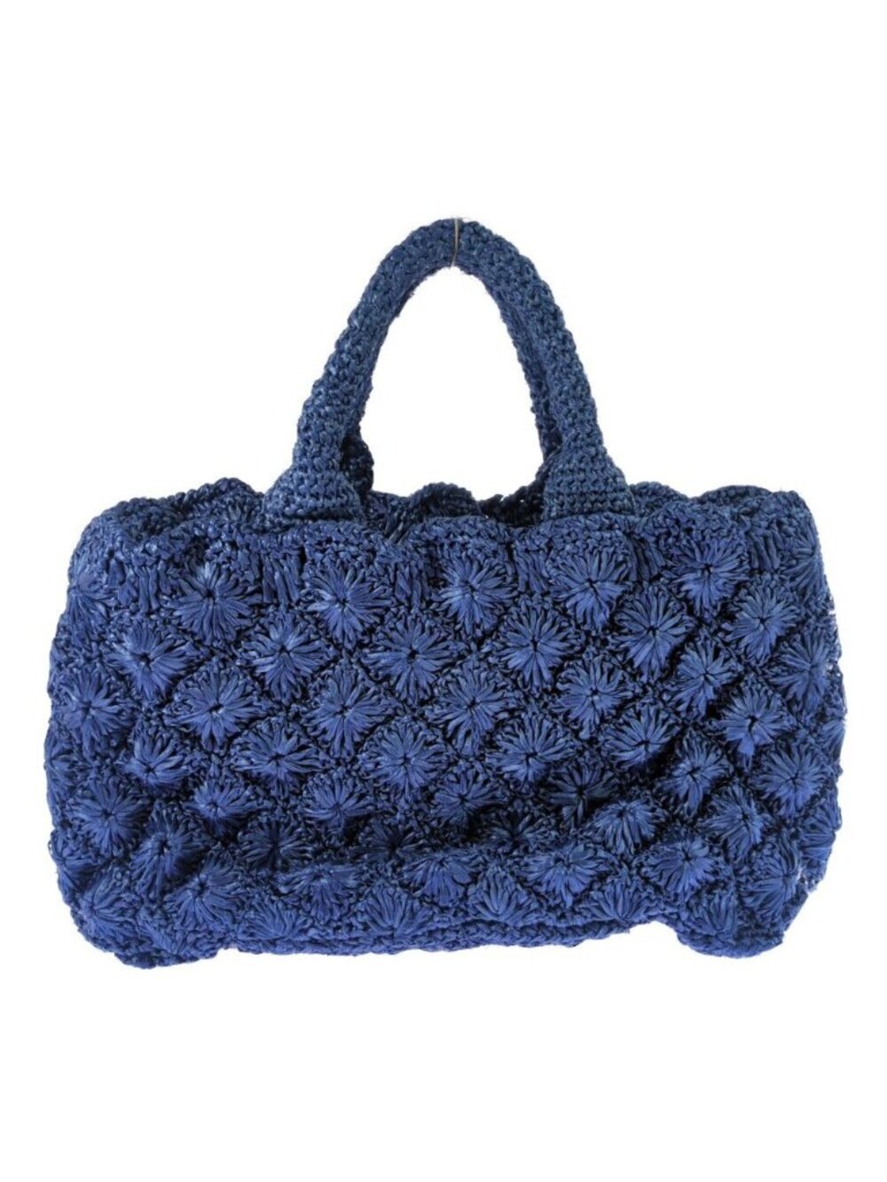 Prada Raffia Crochet Canapa Tote Handbag Triangle Logo Basket Blue Shoulder - Picture 3 of 10